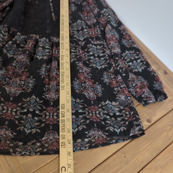 Black Floral Lace up Boho Tunic Top with lace up front - Picture 12 of 14